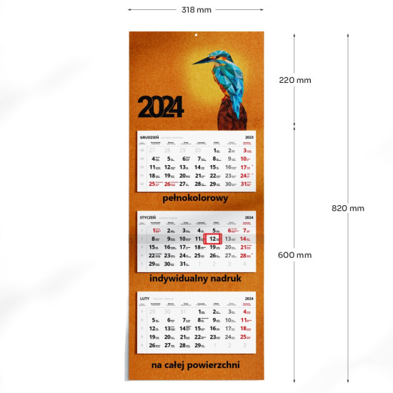 Kalendarz trójdzielny CLASSIC EKO płaski