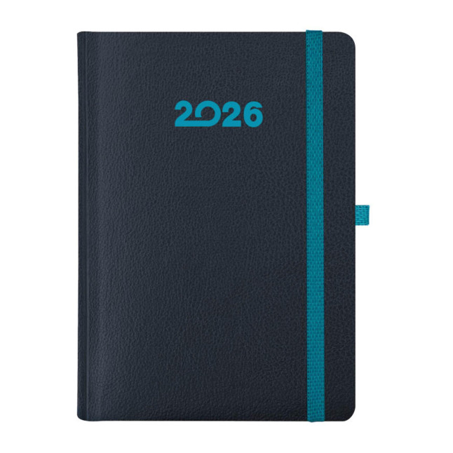 Kalendarz książkowy A5 dzienny Magic Laser z gumką Granatowy + Niebieski