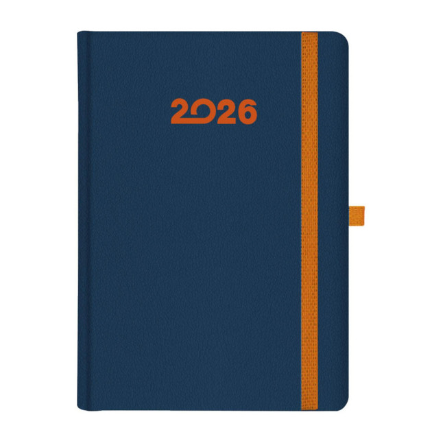 Kalendarz książkowy A5 dzienny Magic Laser z gumką Granatowy + Pomarańczowy