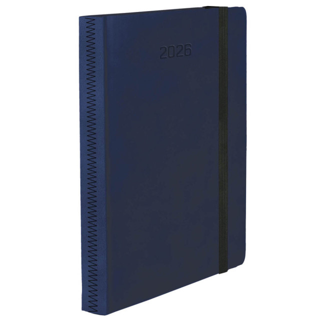 Kalendarz książkowy A5 dzienny Ziggo z gumką pion Granatowy + Czerwony