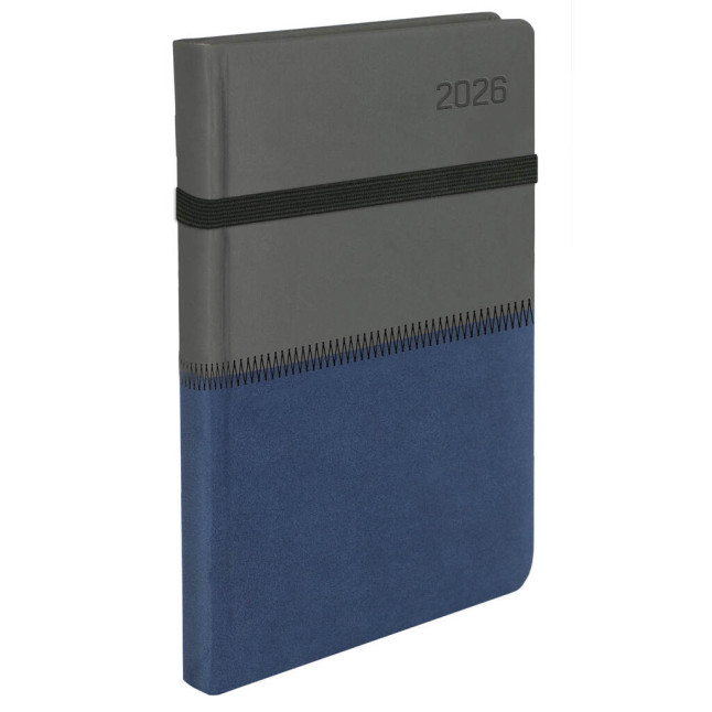 Kalendarz książkowy A5 dzienny Ziggo z gumką poziom Szary + Niebieski