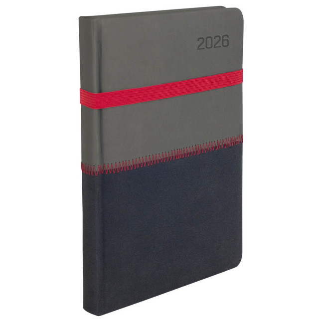 Kalendarz książkowy B5 tygodniowy Ziggo z gumką poziom Szary + Czerwony