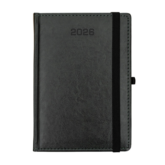 Kalendarz książkowy A5 dzienny Nebraska z gumką Ciemno Zielony