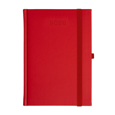 Kalendarz książkowy A5 dzienny Porcellana z gumką Czerwony