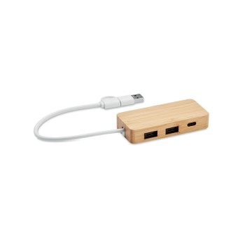 3-portowy bambusowy hub USB HUBBAM
