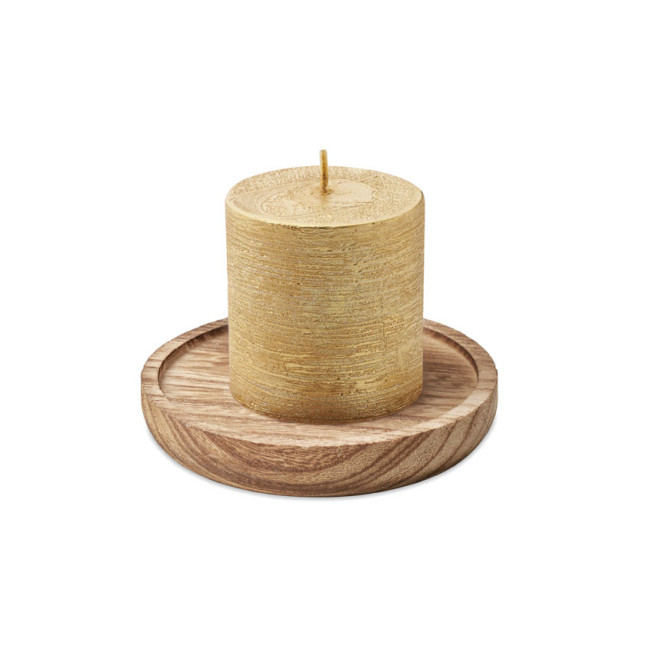Świeca na drewnianej podstawce PENTAS
