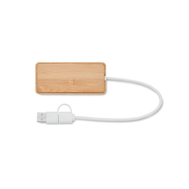 3-portowy bambusowy hub USB HUBBAM