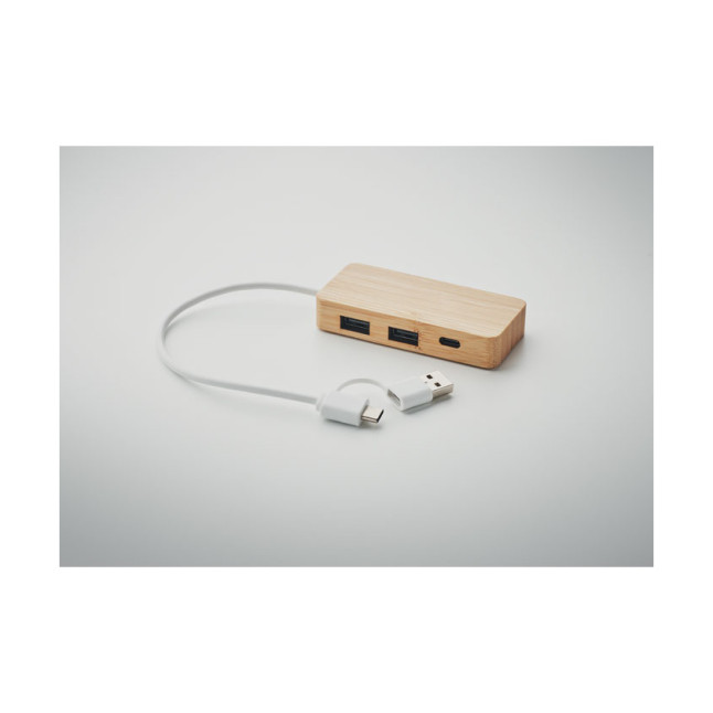 3-portowy bambusowy hub USB HUBBAM
