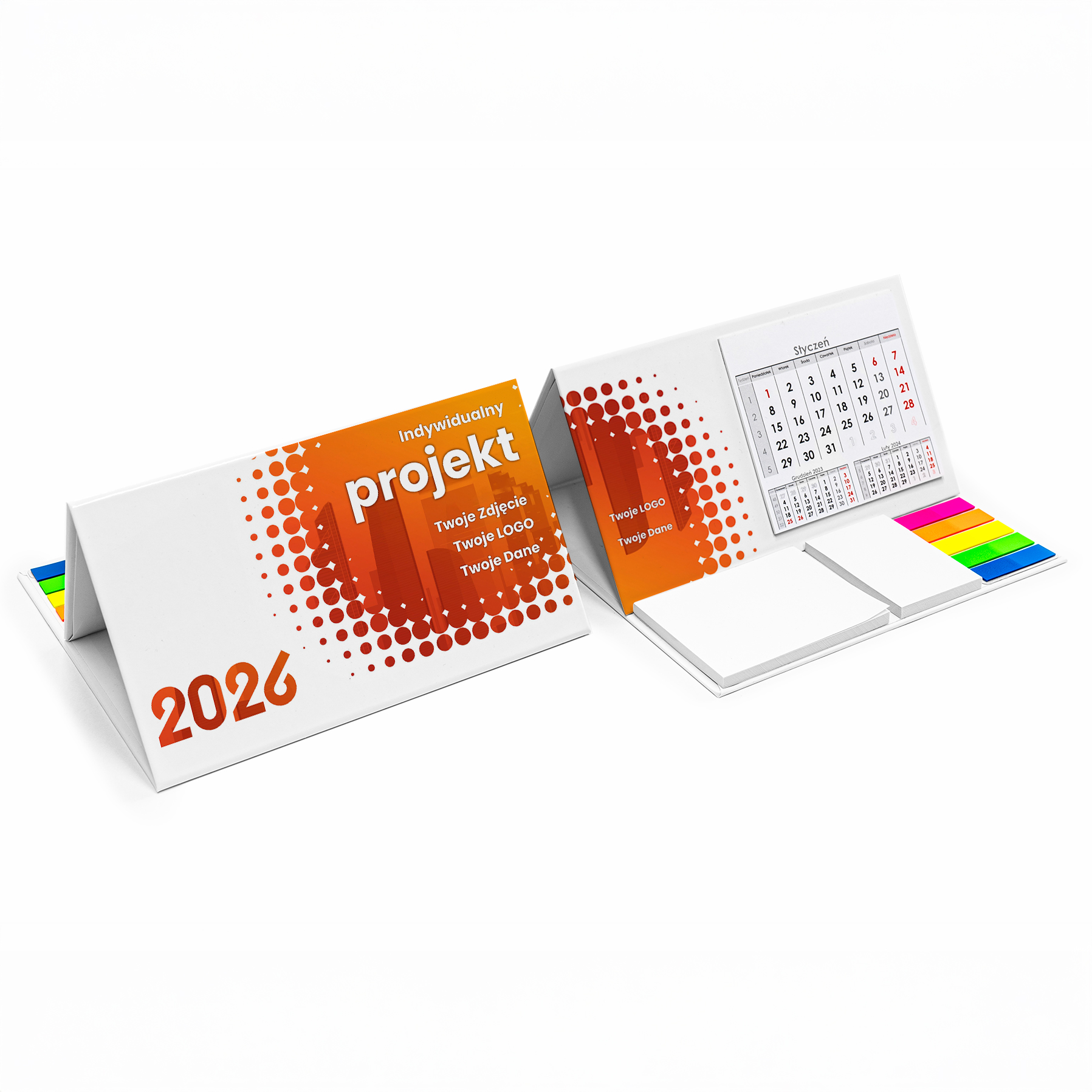Kalendarze biurkowe premium piramidki z nadrukiem logo